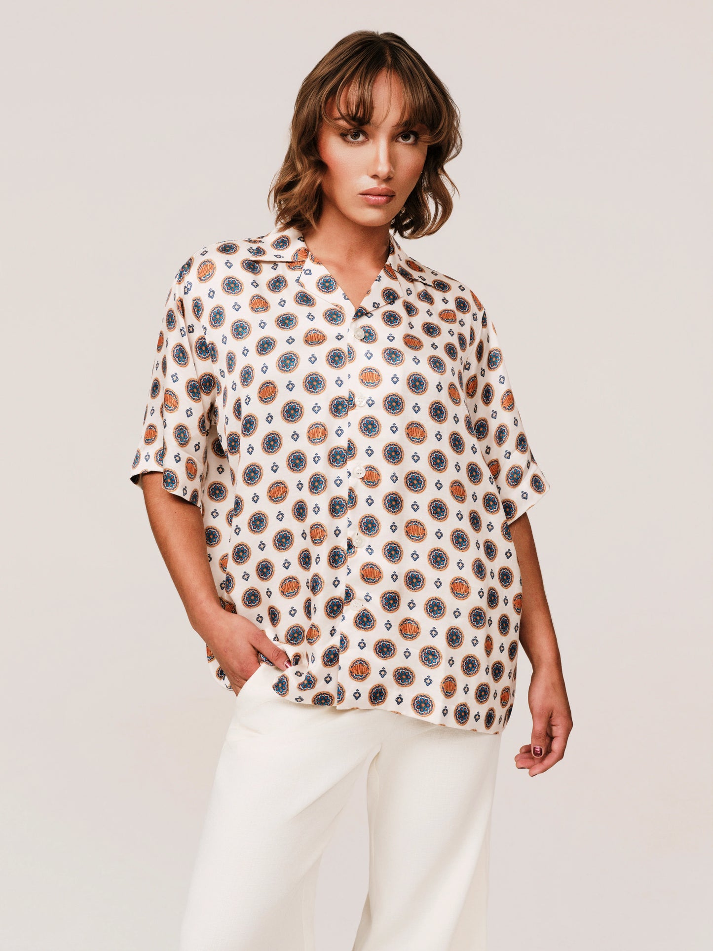 The Mughal Painted Shirt – Half-Sleeve - White