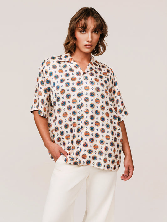 The Mughal Painted Shirt – Half-Sleeve - White
