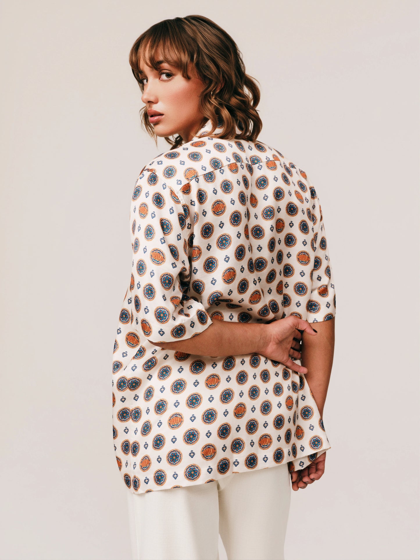 The Mughal Painted Shirt – Half-Sleeve - White