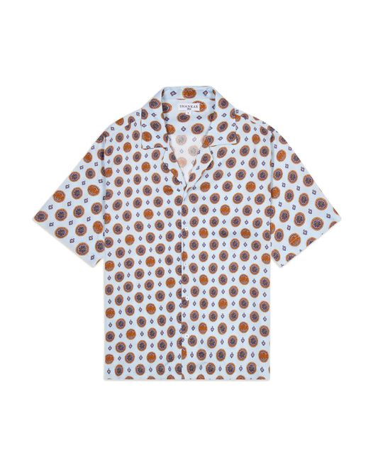 The Mughal Painted Shirt – Half-Sleeve – Blue